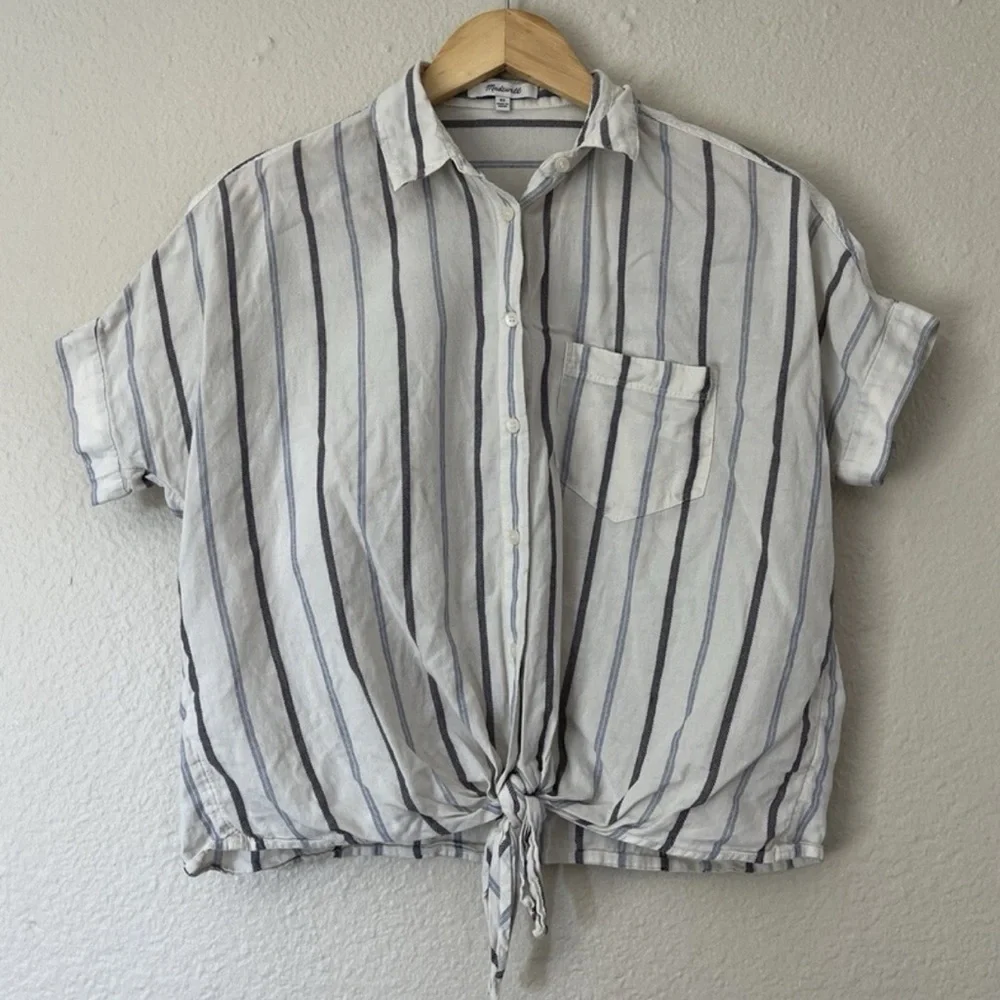 NWOT Madewell | Striped Tie-Front Short Sleeve Shirt